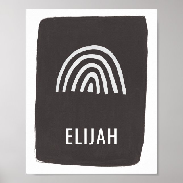 Modern Minimal Rainbow Name Nursery Art Black Poster (Front)