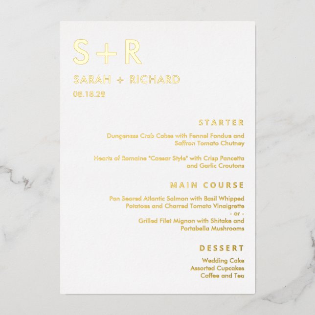 Modern Minimal REAL FOIL Elegant Menu Card (Front)