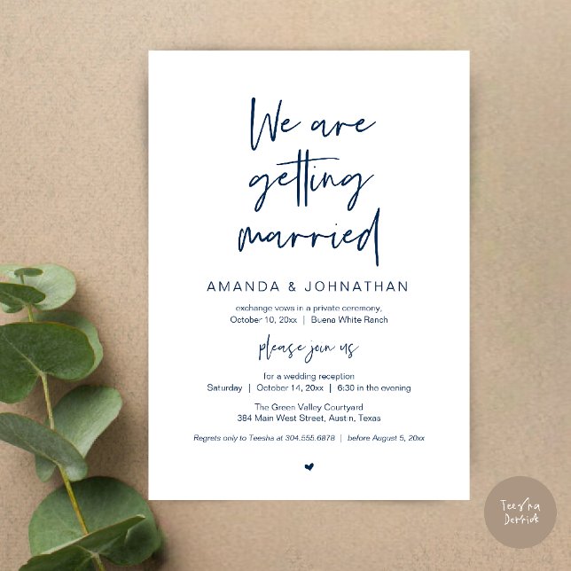 Modern Minimal Reception, We are getting married Invitation (Modern Minimal Reception, We are getting married Invitation Card in Navy Blue)
