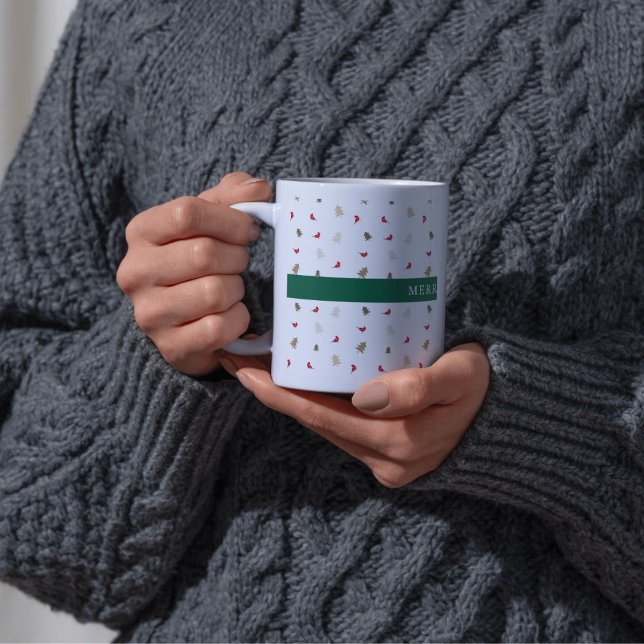 Modern Minimal Red Cardinal Christmas Tree Pattern Coffee Mug (Creator Uploaded)