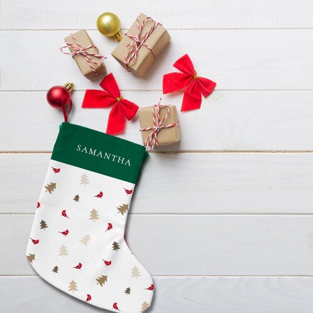 Modern Minimal Red Cardinal Christmas Tree Pattern Small Christmas Stocking (Creator Uploaded)