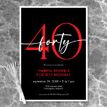 Modern Minimal Red Forty Script Birthday Invitation<br><div class="desc">Modern and chic,  this birthday invitation combines classic black and white with accents of bright red. It's minimal design is a simple and fun design to celebrate the milestone birthday. The back is a simple polka dot pattern. Created by Simply Farmhouse Press.</div>