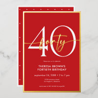 Modern Minimal Red Gold Script Birthday