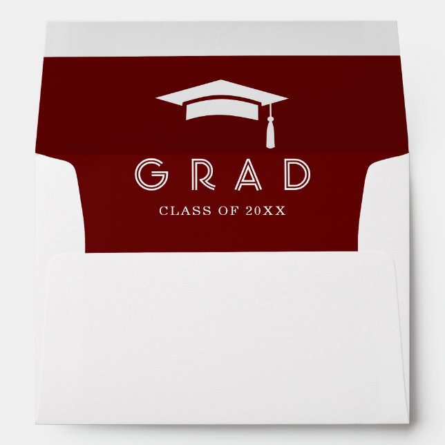 Modern Minimal Red Graduation Cap Invitation Envelope (Back (Bottom))