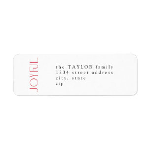 Modern Minimal Red Joyful Christmas Return Address Label
