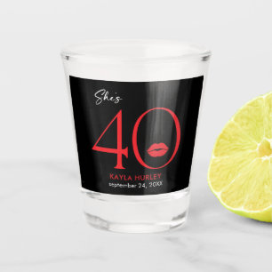 Modern Minimal Red Lips She's Forty Birthday Shot Glass