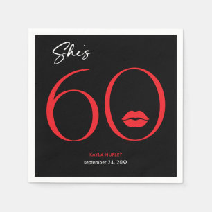 Modern Minimal Red Lips She's Sixty Birthday Napkin