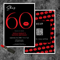 Modern Minimal Red Lips She's Sixty Birthday QR