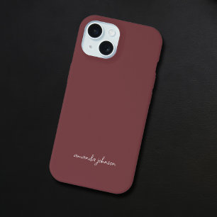 Modern Minimal Red Monogram Add Full Name iPhone 15 Case