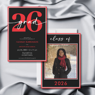 Modern Minimal Red Script Graduation Party Invitation