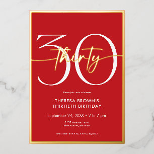 Modern Minimal Red Thirty Script Birthday