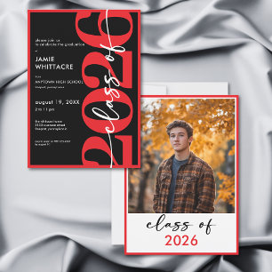 Modern Minimal Red Typography Graduation Party Invitation