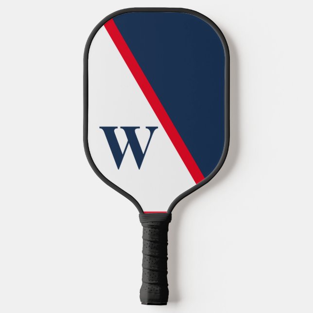 Modern Minimal Red White Blue College Monogram Pickleball Paddle (Back)