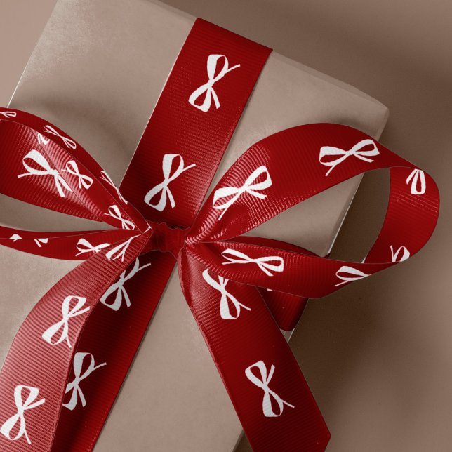 Modern minimal red white bow Christmas gift wrap  Satin Ribbon (Creator Uploaded)