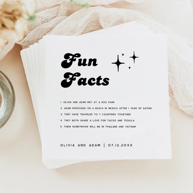 Modern Minimal Retro Fun Facts Wedding Napkin (Creator Uploaded)