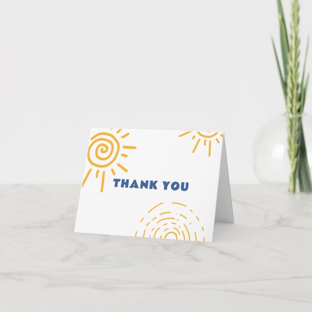 Modern Minimal Retro Sun Baby Shower Thank You Card (Front)