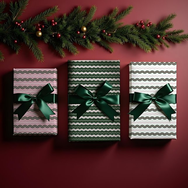Modern Minimal Retro Wavy Green & Pink Stripe Wrapping Paper Sheet (Modern Minimal Retro Wavy Green & Pink Stripe Wrapping Paper Sheets)