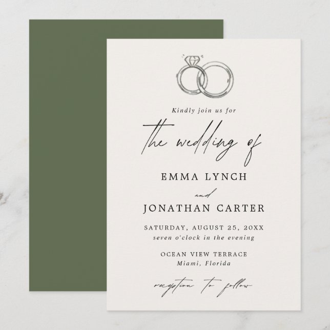 Modern Minimal Rings Wedding Invitation (Front/Back)