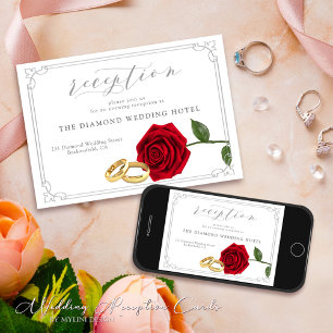 Modern Minimal Rose and Rings Wedding Reception Invitation