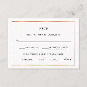 Modern Minimal Rose Gold Border Meal Choice RSVP