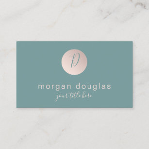 Modern minimal rose gold green monogram  business card