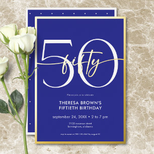 Modern Minimal Royal Blue Fifty Script Birthday