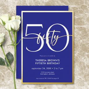 Modern Minimal Royal Blue Fifty Script Birthday