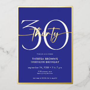 Modern Minimal Royal Blue Thirty Script Birthday
