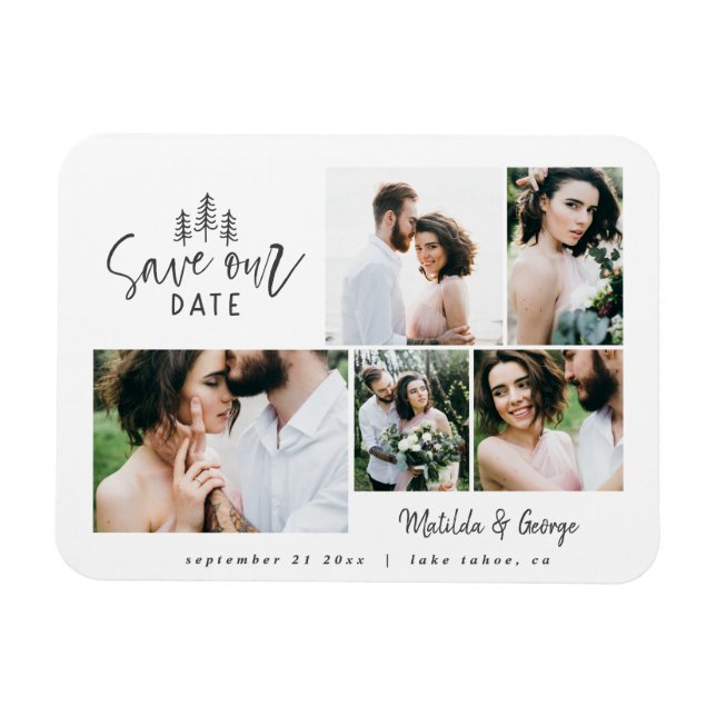 modern minimal rustic multi photo wedding magnet (Horizontal)