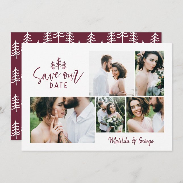 modern minimal rustic multi photo wedding save the date (Front/Back)