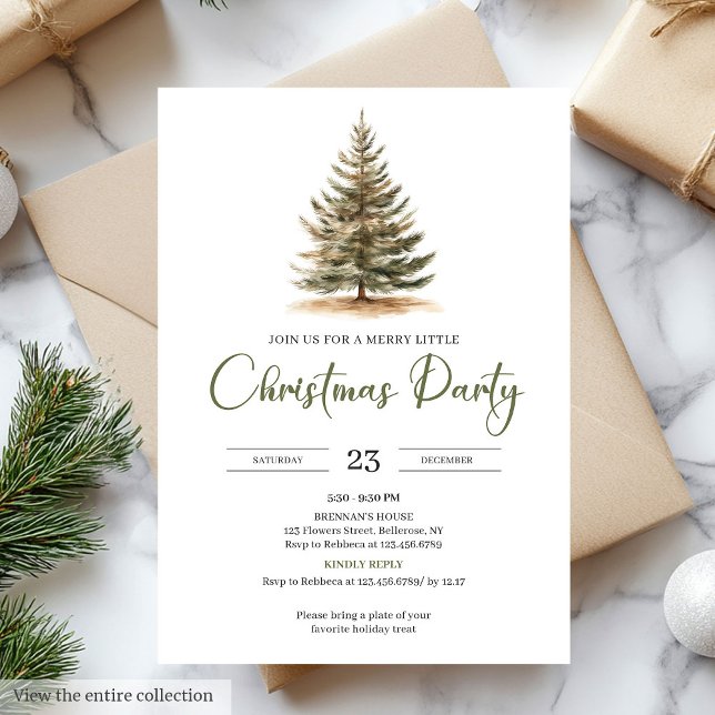 Modern Minimal Sage Beige Christmas Party  Invitation (Modern Minimal Sage Beige Christmas Party)