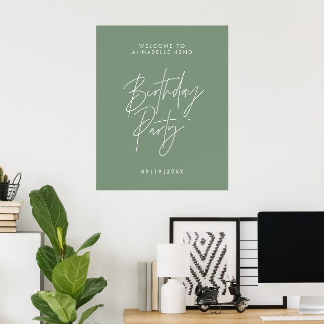 Modern minimal sage Green birthday Party decor (Home Office)