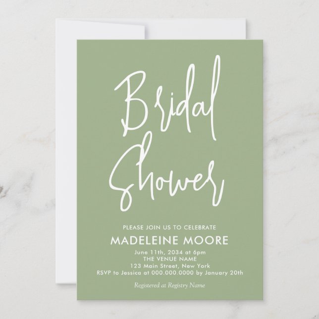 Modern Minimal Sage Green Bridal Shower Invitation (Front)