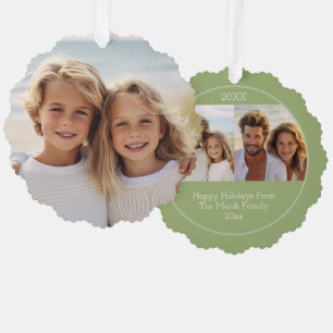 Modern Minimal Sage Green - Christmas 3 Photo Tree Decoration Card