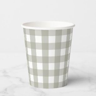 Modern Minimal Sage Green Gingham Plaid Paper Cups