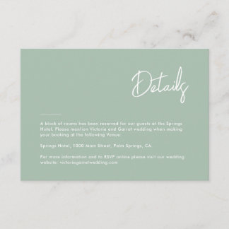 Modern Minimal Sage Green Hand Script Wedding Enclosure Card