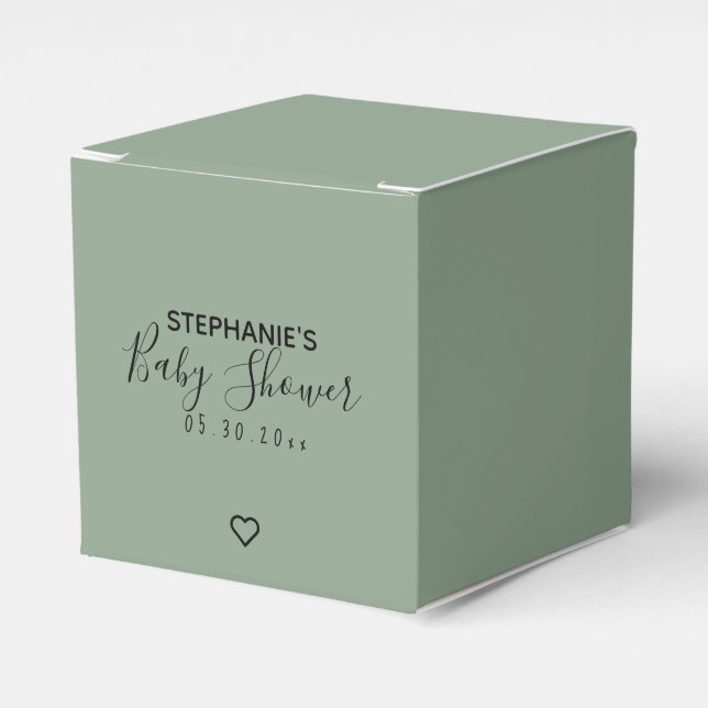 Modern Minimal Sage Green Heart Baby Shower   Favour Box (Front Side)