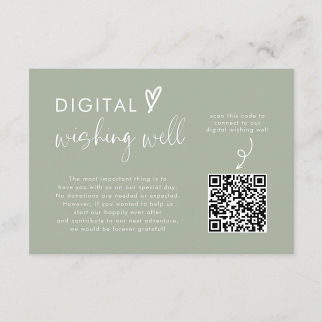 Modern Minimal Sage Green Honeymoon Fund QR Code Enclosure Card (Front)