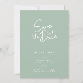 Modern Minimal Sage Green Script Photo Wedding Save The Date