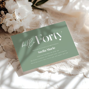 Modern minimal sage green simple 40th birthday invitation