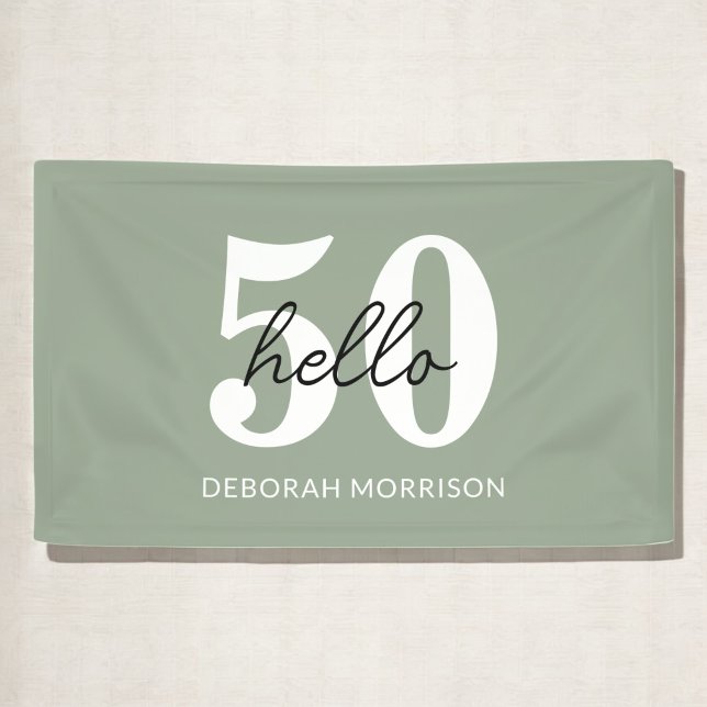 Modern Minimal Sage Green Typography 50th birthday Banner (Creator Uploaded)