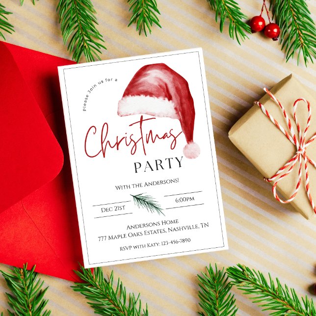 Modern Minimal Santa Hat Christmas Party  Invitation (Creator Uploaded)