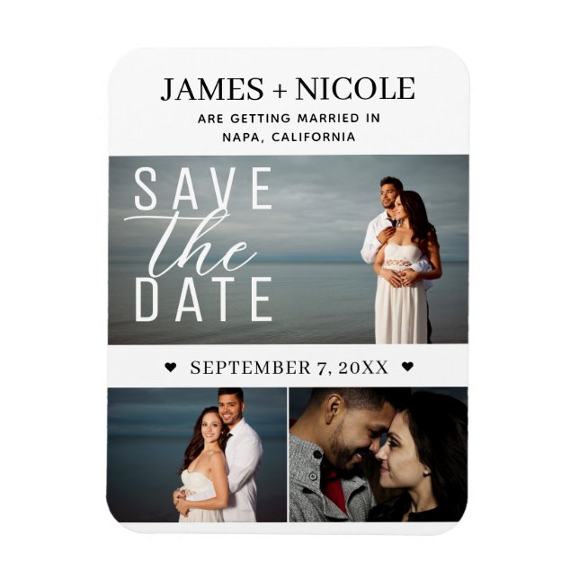 Modern Minimal Save the Date Wedding 3 Photos Magnet (Vertical)