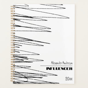 Modern Minimal Scribble Black And White Abstract Planner