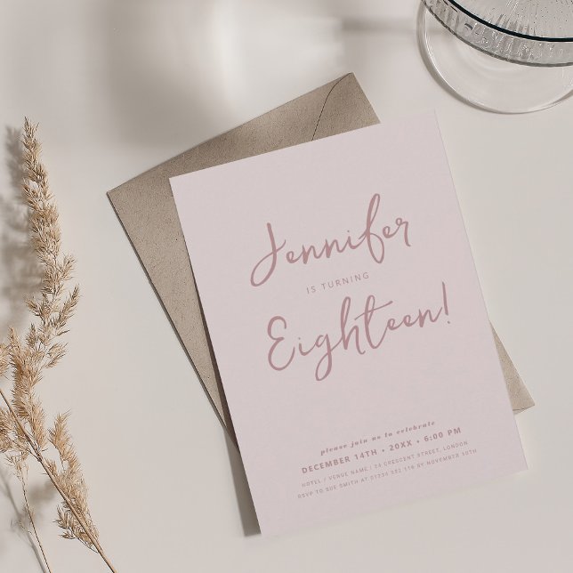Modern Minimal Script 18th Birthday Blush Pink  Invitation (Modern Minimal Script 18th Birthday Blush Pink Invitation)