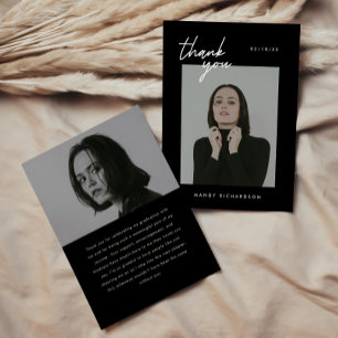 Modern Minimal Script 2-Photo Graduation Party Thank You Card