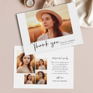 Modern Minimal Script 5 Photo Collage Graduation Thank You Card