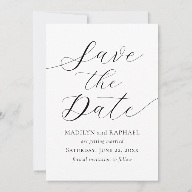 Modern Minimal Script Add Photo Save The Date Card (Front)
