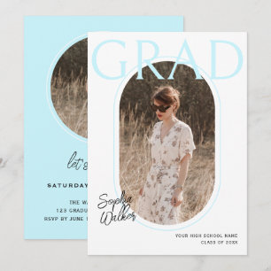 Modern Minimal Script Aqua Photo Graduation Party Invitation
