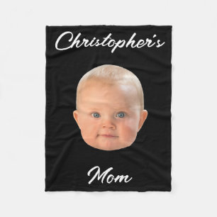Modern Minimal Script Baby Face Photo Mum Gift Fleece Blanket